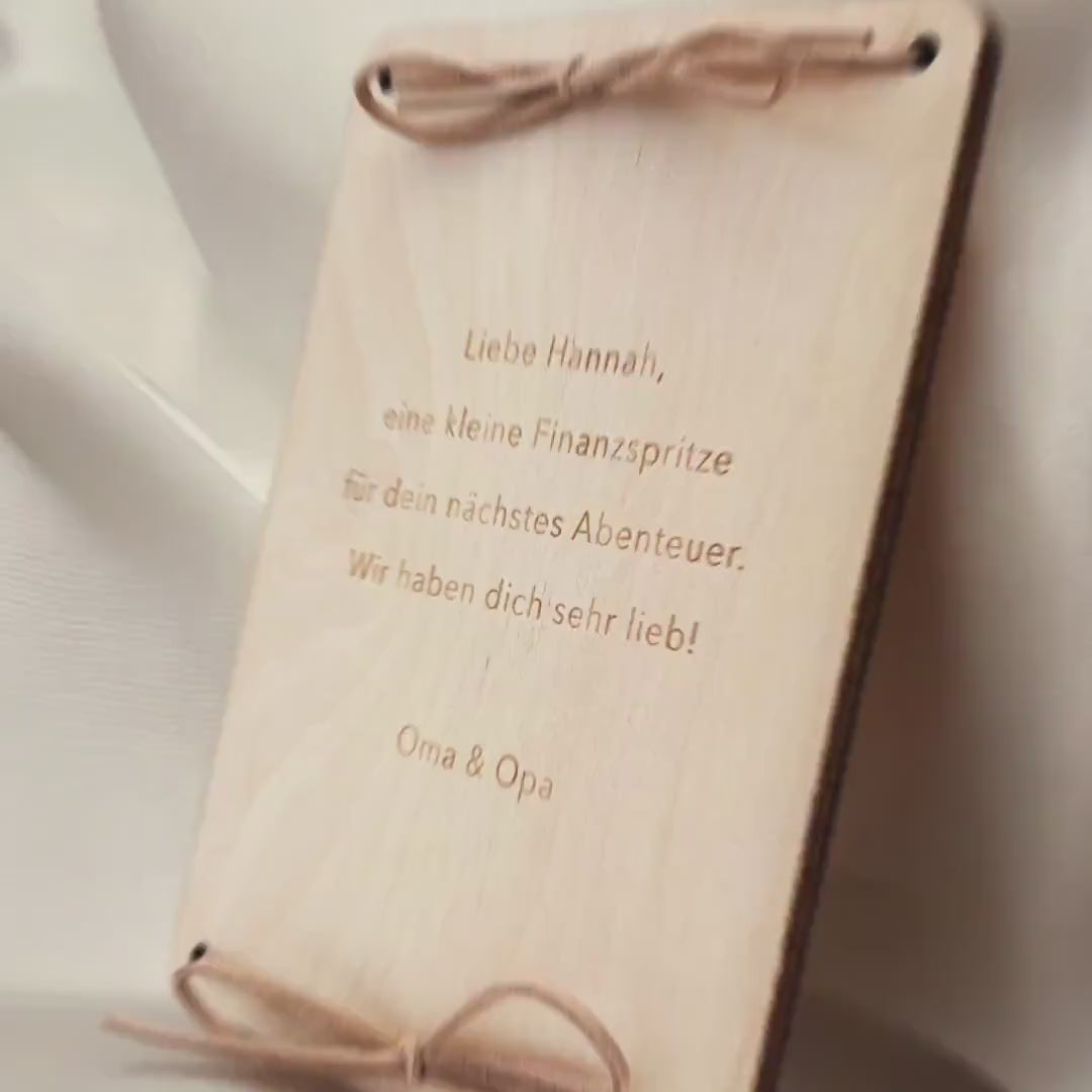 Geldgeschenk Fahrrad Geburtstag Wunscherfüller personalisierte Geldkarte Geld Verpackung Geburtstagskarte Geschenkkarte aus Holz 12x17 cm