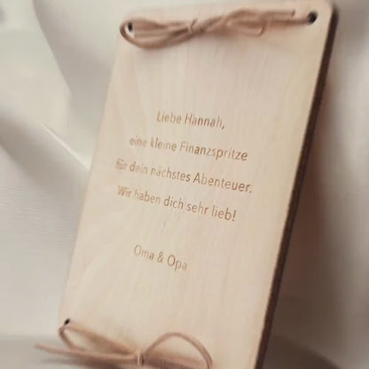 Geldgeschenk Fahrrad Geburtstag Wunscherfüller personalisierte Geldkarte Geld Verpackung Geburtstagskarte Geschenkkarte aus Holz 12x17 cm