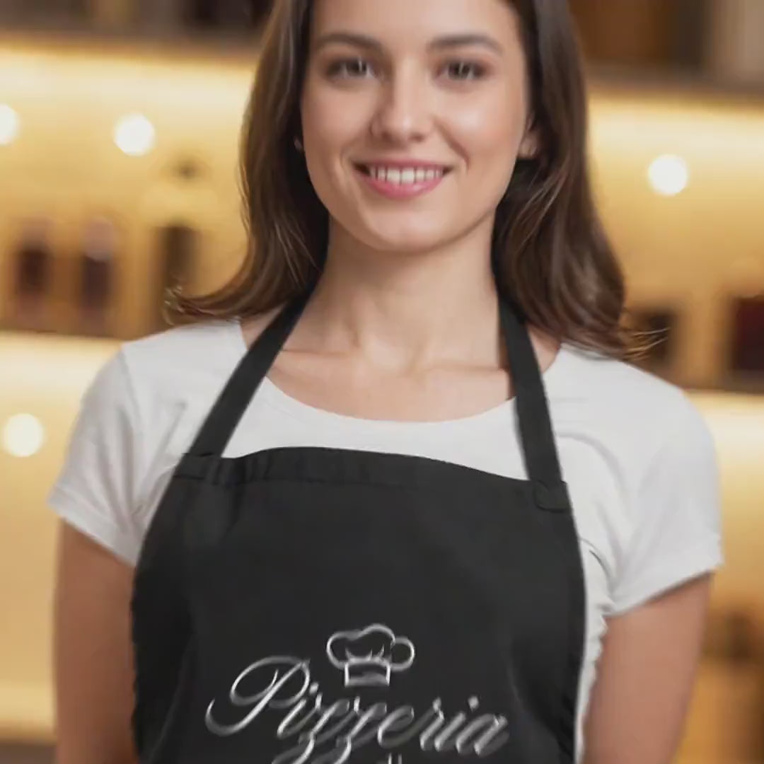 Pizza Schürze personalisierte Pizzabäcker Kochschürze Herren Frauen lustiges Geschenk Pizzeria Küchenschürze Schwarz