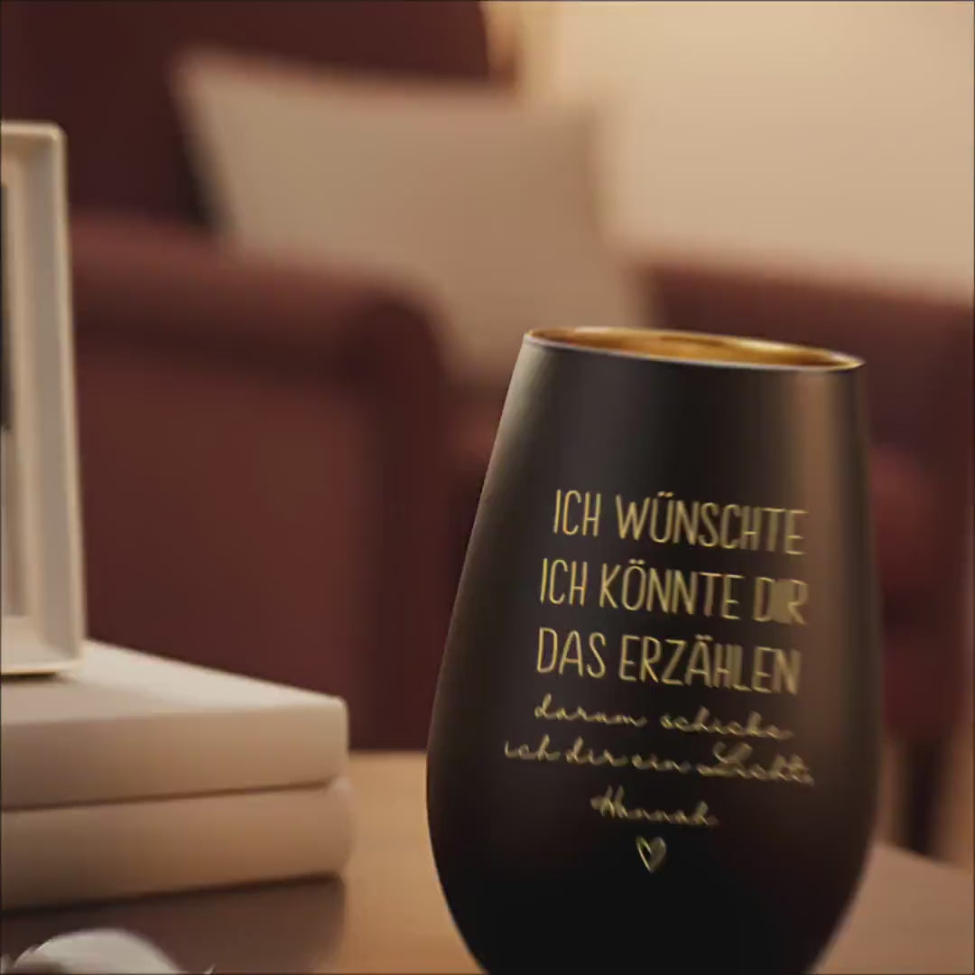 Trauergeschenk Trauerkerze personalisiert Andenken an Verstorbene Windlicht Trauer Geschenk für Hinterbliebene Trauerlicht (Schwarz)