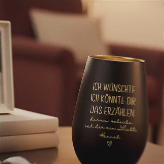 Trauergeschenk Trauerkerze personalisiert Andenken an Verstorbene Windlicht Trauer Geschenk für Hinterbliebene Trauerlicht (Schwarz)