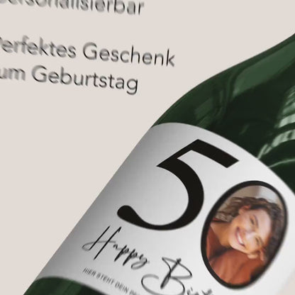 50. Geburtstag Sektetiketten personalisiert Foto Sekt Flaschenetiketten Geburtstagsgeschenk Geschenk Sektflasche Etiketten 2 Stk. | 10x12 cm