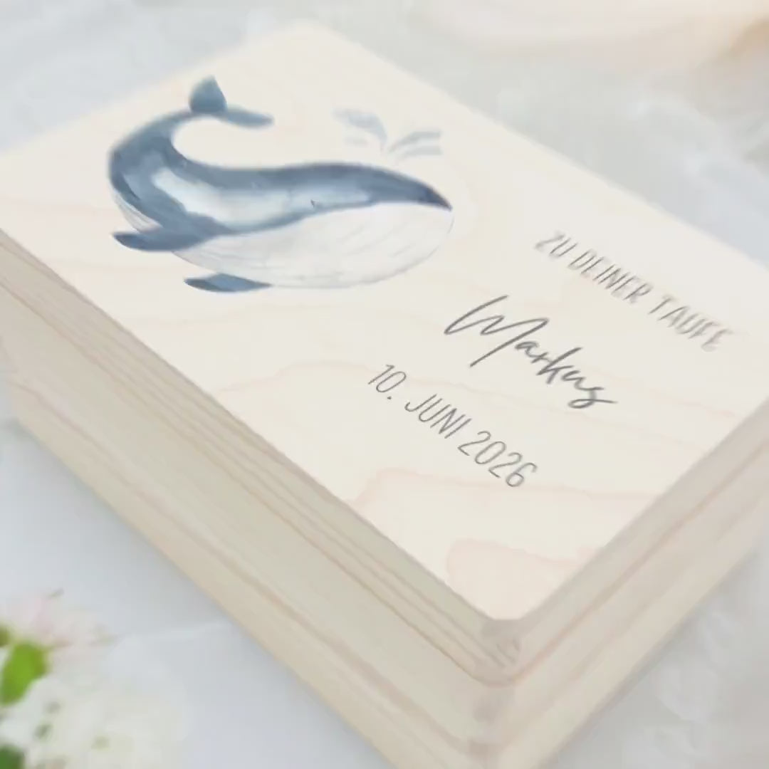 Erinnerungskiste Taufe Geschenk personalisiertes Taufgeschenk Junge Wahl Taufbox Holzkiste mit Deckel Holzbox 30x20x13 cm