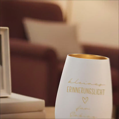 Erinnerungslicht Trauergeschenk Trauerkerze personalisiert Windlicht aus Glas Trauer Geschenk für Hinterbliebene Trauerlicht (Weiss)