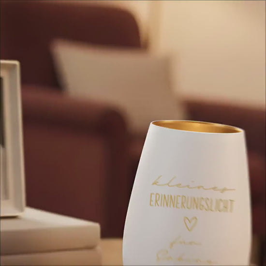 Erinnerungslicht Trauergeschenk Trauerkerze personalisiert Windlicht aus Glas Trauer Geschenk für Hinterbliebene Trauerlicht (Weiss)