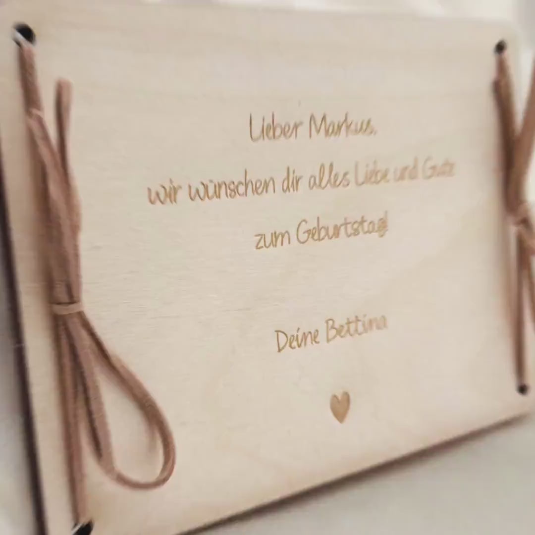 Geldgeschenk Geburtstag personalisierte Geburtstagskarte Geldverpackung Verpackung Geld Geburtstagsgeschenk Geschenkkarte Holz 12x17 cm