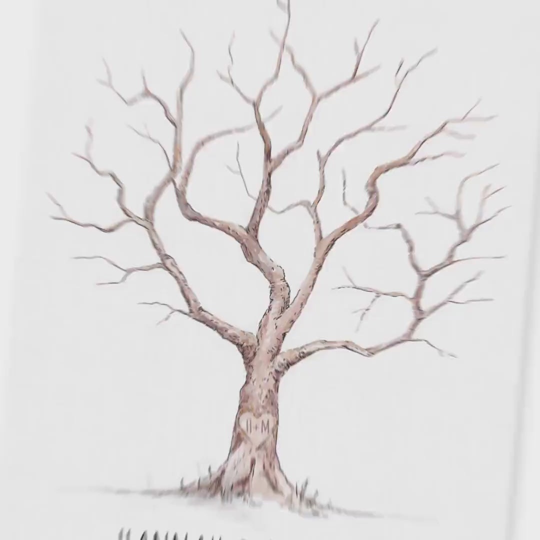 Hochzeit Gästebuch Fingerabdruck Leinwand personalisiert Hochzeitsbaum Hochzeitsgeschenk 30x40 cm (OHNE Farbe)