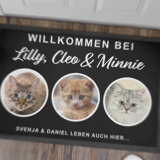 Fußmatte Katze personalisiert Einweihungsgeschenk Wohnung Geschenk Haustier Fußabtreter Haustür Türmatte Schmutzfangmatte für Innen 60x40 cm