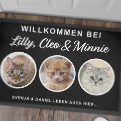 Fußmatte Katze personalisiert Einweihungsgeschenk Wohnung Geschenk Haustier Fußabtreter Haustür Türmatte Schmutzfangmatte für Innen 60x40 cm