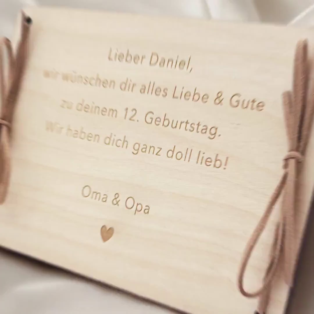 Ein paar Mäuse für dich Geldgeschenk Geburtstag personalisierte Geld Verpackung Geburtstagsgeschenk Geschenkkarte aus Holz 12x17 cm