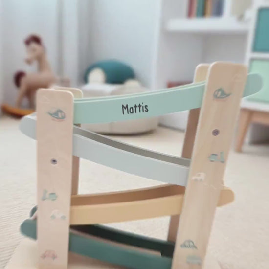 Kugelbahn Holz mit Autos personalisiert Autorampe Baby Geschenk Babygeschenk Taufgeschenk für Mädchen Jungen Geburtsgeschenk