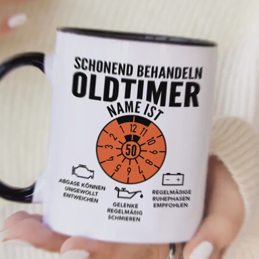 Oldtimer Tasse 50. Geburtstag Mann personalisiert mit Namen Geschenk für Männer Geburtstagsgeschenk Kaffeetasse aus Keramik 330 ml