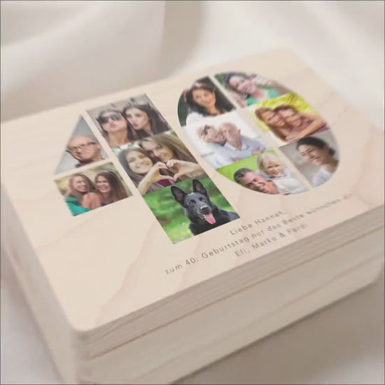 Holzkiste personalisiert 40. Geburtstag Geschenk Holzbox mit Fotocollage Geschenkbox mit Deckel Fotogeschenk Geburtstagsgeschenk 30x20x13 cm