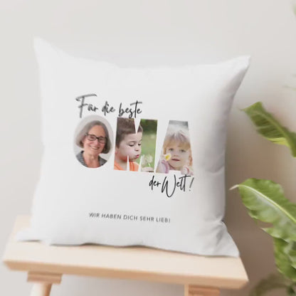 Oma Kissen mit Foto personalisiertes Fotogeschenk Fotokissen Dekokissen Geschenk für Großmutter Muttertagsgeschenk 40x40 cm inkl. Füllung