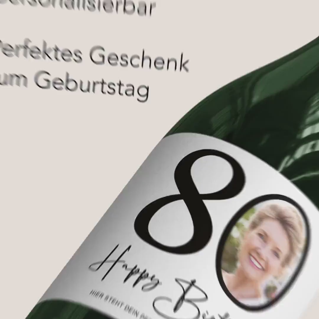 80. Geburtstag Sektetiketten personalisiert Foto Sekt Flaschenetiketten Geburtstagsgeschenk Geschenk Sektflasche Etiketten 2 Stk. | 10x12 cm