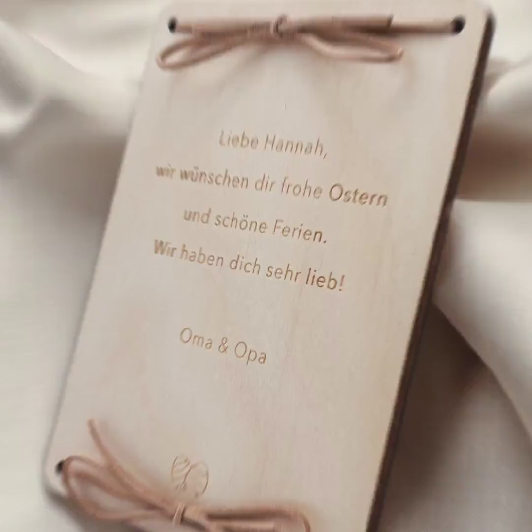 Ostern Geldgeschenk personalisiertes Ostergeschenk Kinder Geld Verpackung Osterkarte Geschenkkarte aus Holz 12x17 cm