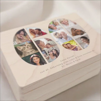 Holzkiste personalisiert 60. Geburtstag Geschenk Holzbox mit Fotocollage Geschenkbox mit Deckel Fotogeschenk Geburtstagsgeschenk 30x20x13 cm