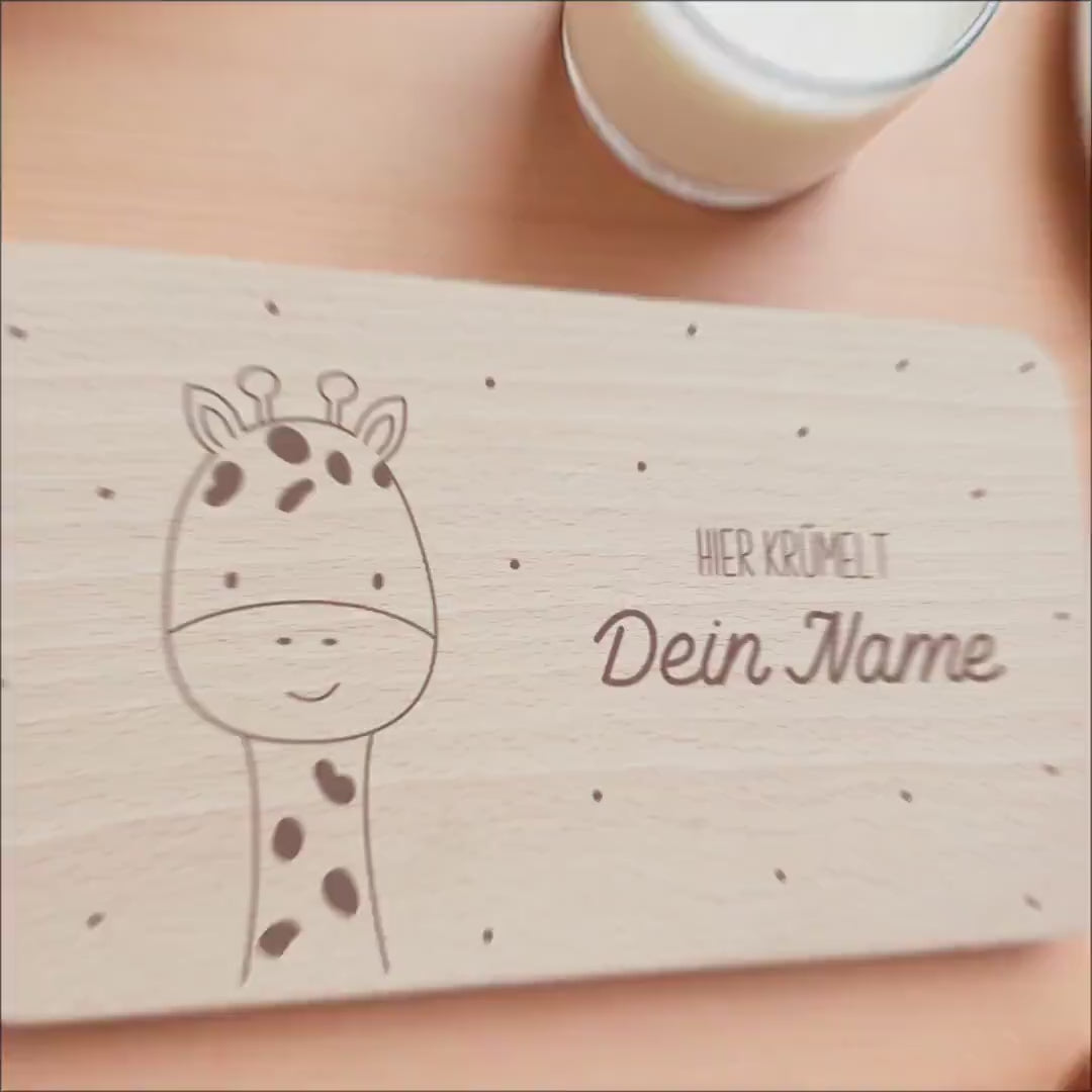 Frühstücksbrettchen Giraffe personalisiert Brettchen Holz Holzbrett für Kinder Geschenk Baby Geburtsgeschenk Frühstücksbrett mit Gravur