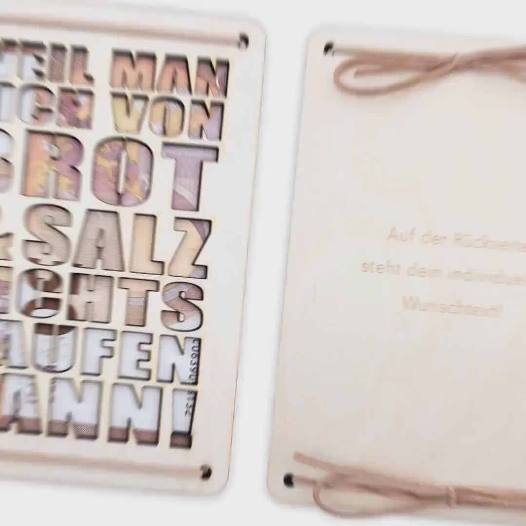 Brot und Salz Einzug Geldgeschenk personalisierte Geld Verpackung Richtfest Wohnung Haus Einzugsgeschenk aus Holz 12x17 cm