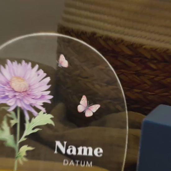 Geburtsgeschenk Mädchen Nachtlicht Baby personalisiert Monatsblume Geschenk zur Geburt Nachtlampe inkl. Holzfuß & Netzteil | September