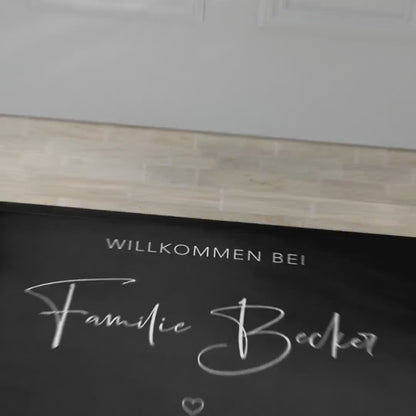 Fußmatte Familie personalisiert Willkommen Wohnung Einweihungsgeschenk Geschenk zum Einzug Richtfest Schmutzfangmatte für Innen 60x40 cm
