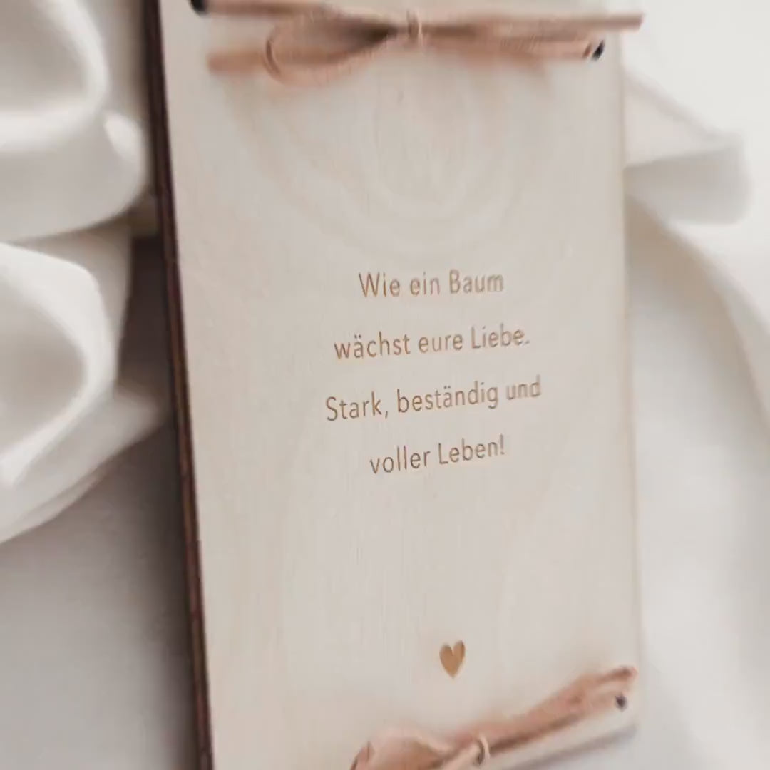 Geldbaum Hochzeit personalisiertes Geldgeschenk Hochzeit Hochzeitsgeschenk für Brautpaar Geld Geschenk Geschenkkarte aus Holz 12x17 cm
