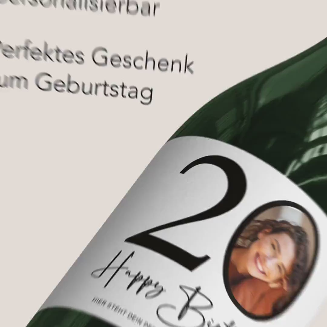 20. Geburtstag Sektetiketten personalisiert Foto Sekt Flaschenetiketten Geburtstagsgeschenk Geschenk Sektflasche Etiketten 2 Stk. | 10x12 cm
