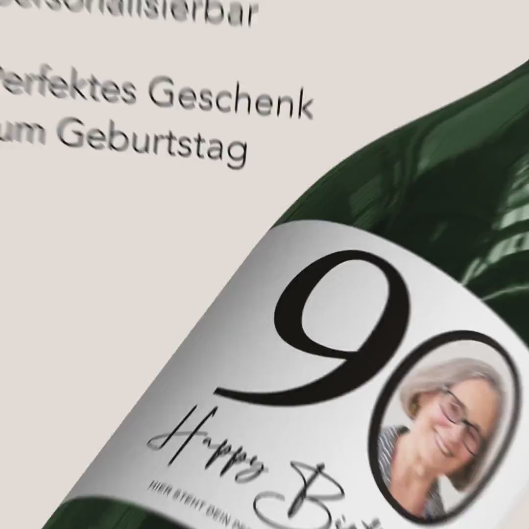90. Geburtstag Sektetiketten personalisiert Foto Sekt Flaschenetiketten Geburtstagsgeschenk Geschenk Sektflasche Etiketten 2 Stk. | 10x12 cm