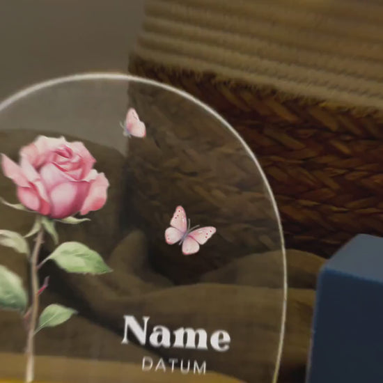 Geburtsgeschenk Mädchen Nachtlicht Baby personalisiert Monatsblume Geschenk zur Geburt Nachtlampe inkl. Holzfuß & Netzteil | Juni