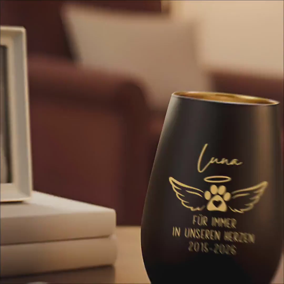 Andenken an verstorbenen Hund Windlicht Trauergeschenk Hunde Trauerlicht personalisiert Trauer Geschenk zur Erinnerung (Schwarz)