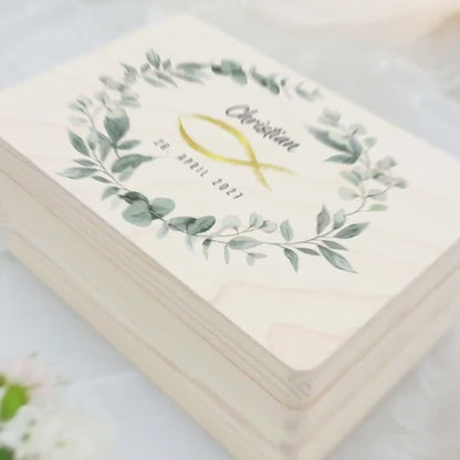 Erinnerungskiste Kommunion Geschenk personalisiert Erinnerungsbox Erstkommunion Mädchen Junge Holzkiste Holzbox 30x20x13 cm