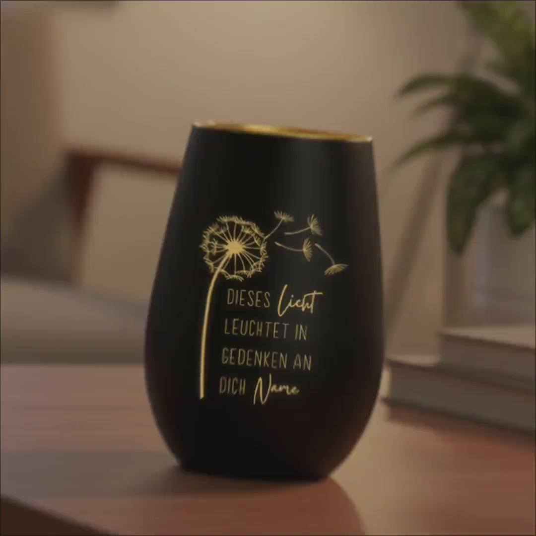 Trauerlicht Trauerkerze personalisiert Windlicht mit Gravur aus Glas Trauer Geschenk Trauergeschenk Verstorbene Erinnerung (Schwarz)