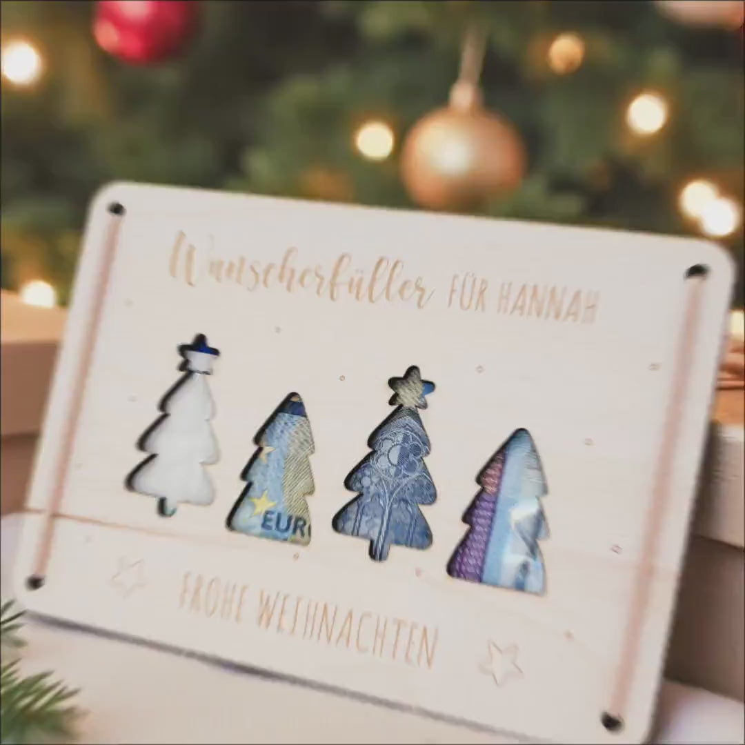 Weihnachten Wunscherfüller personalisiert Geldgeschenk Weihnachtsgeld Verpackung Geschenkkarte Weihnachtskarte aus Holz 12x17 cm