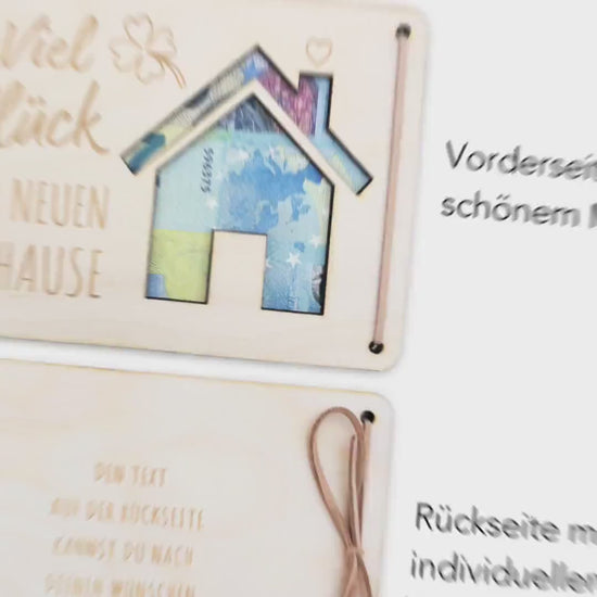 Einweihungsgeschenk Haus Wohnung Geldgeschenk personalisierte Geld Verpackung Einzug Einzugsgeschenk aus Holz 12x17 cm