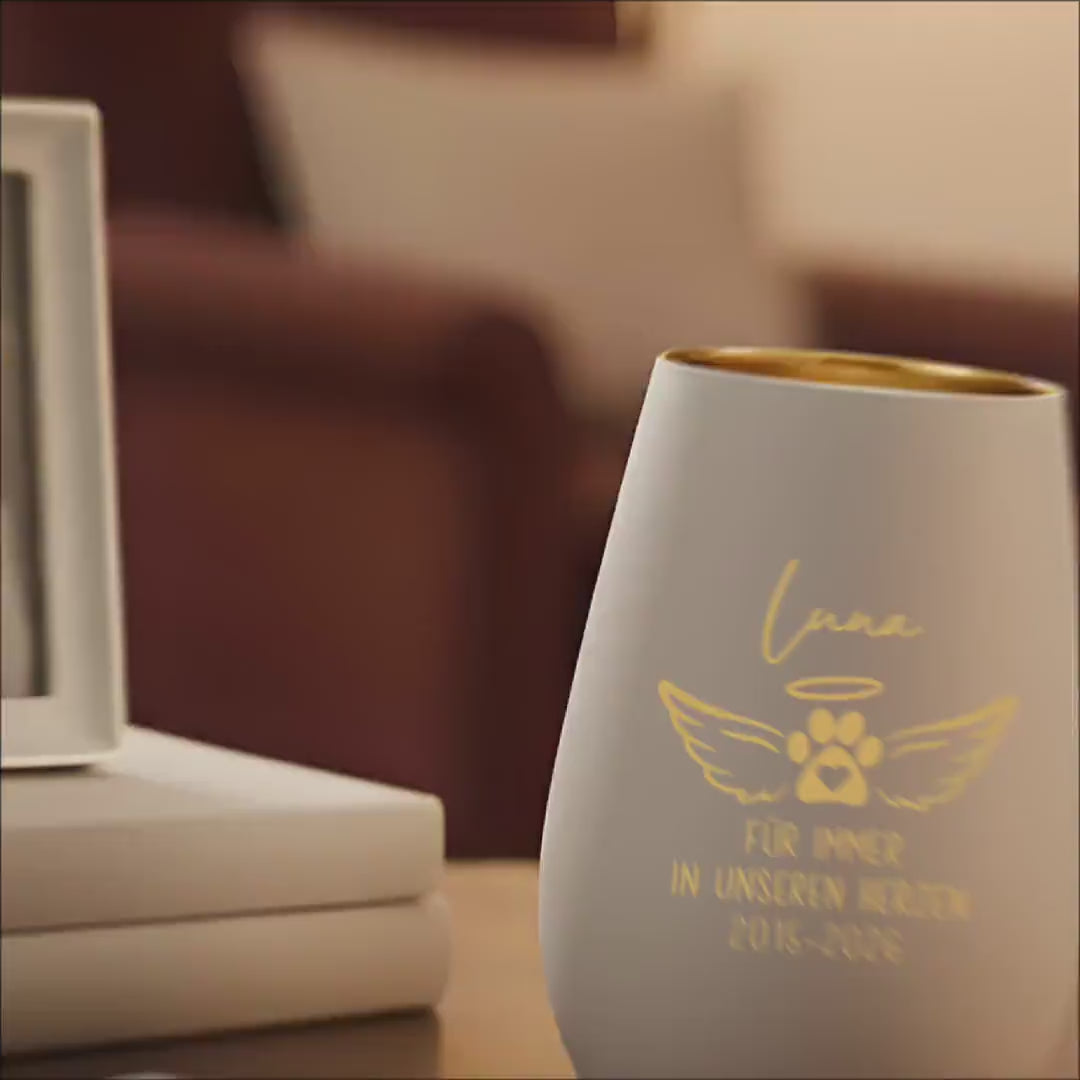 Andenken an verstorbenen Hund Windlicht Trauergeschenk Hunde Trauerlicht personalisiert Trauer Geschenk zur Erinnerung (Weiß)