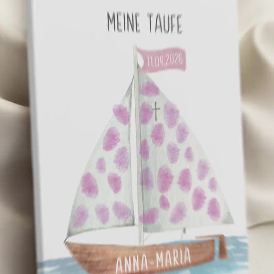 Taufgeschenk Gästebuch Taufe Gästebild personalisierte Leinwand für Fingerabdrücke Segelboot Geschenk Erinnerung 30x40 cm (OHNE Farbe)