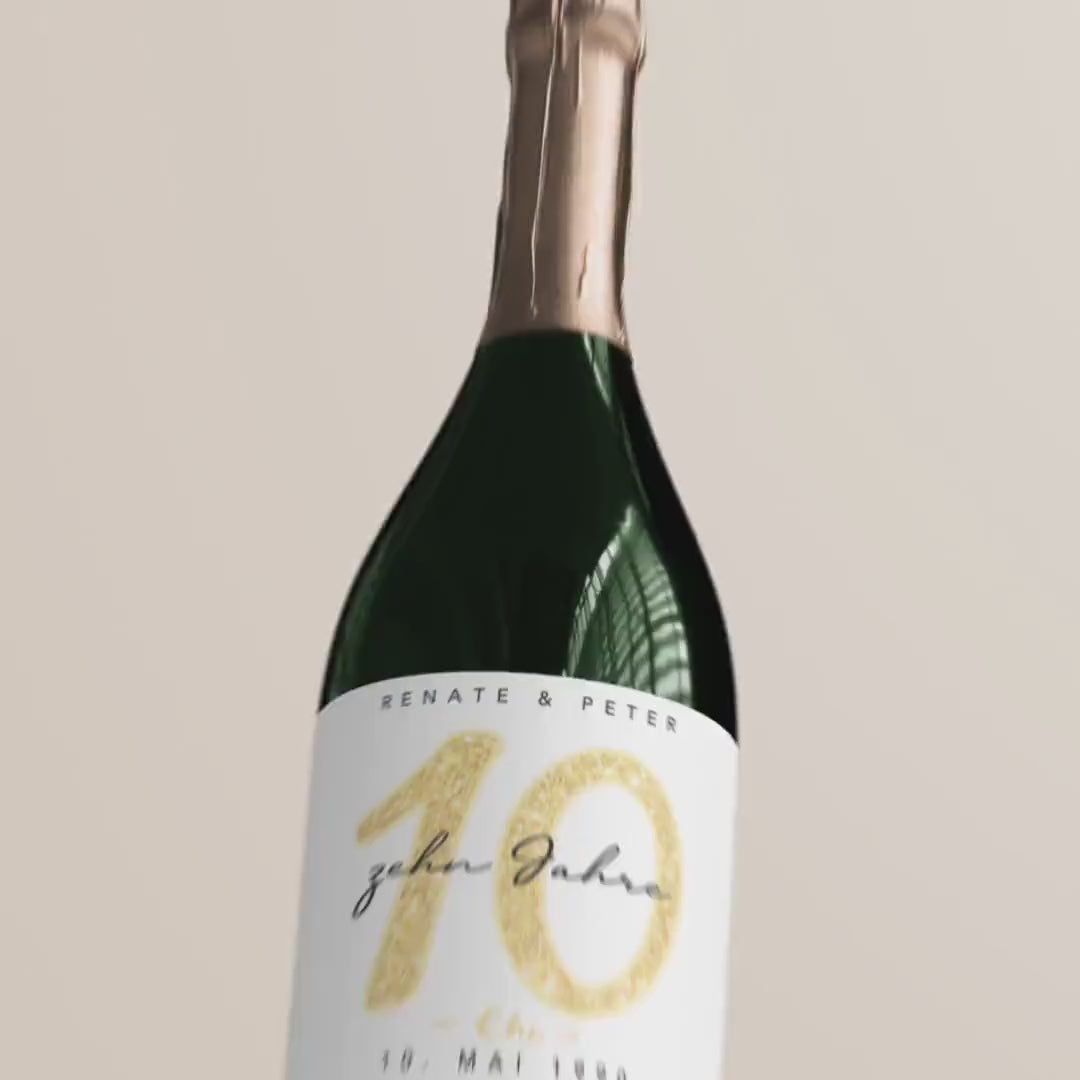 Geschenk Rosenhochzeit personalisierte Flaschenetiketten Hochzeitstag Hochzeit Jubiläum 10 Jahre Etiketten Sektflasche 2 Stk. | 9x13 cm