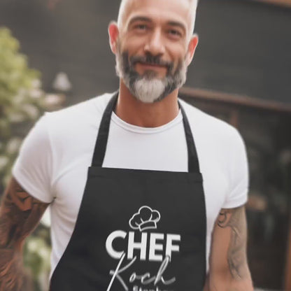 Kochschürze Mann Schürze Chefkoch personalisiert Küchenschürze Männer Geschenk Koch Grillschürze Schwarz