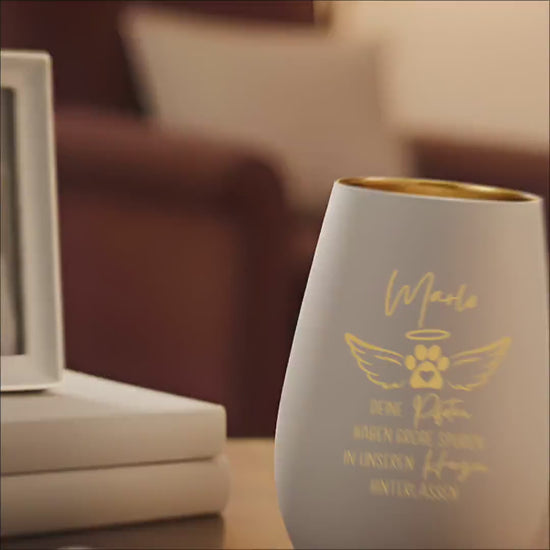 Andenken an verstorbenen Hund Trauergeschenk personalisiert Windlicht Trauer Geschenk zur Erinnerung Hunde Trauerlicht Gedenkkerze (Weiß)