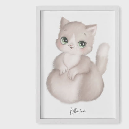 Baby Fußabdruck Bild Katze Fußabdrücke Personalisiert Babygeschenk zur Geburt Geschenk Kleinkind Kinderzimmerdeko (Ohne Farbe)