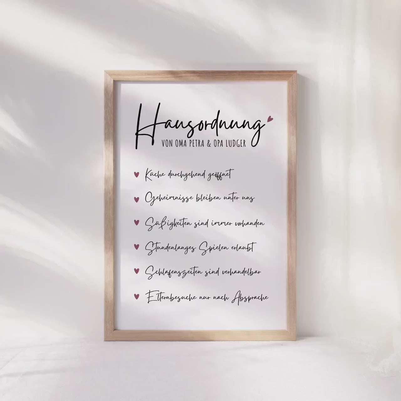 Hausordnung für Oma & Opa Personalisiertes Geschenk Bild für Großeltern