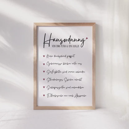 Hausordnung für Oma & Opa Personalisiertes Geschenk Bild für Großeltern