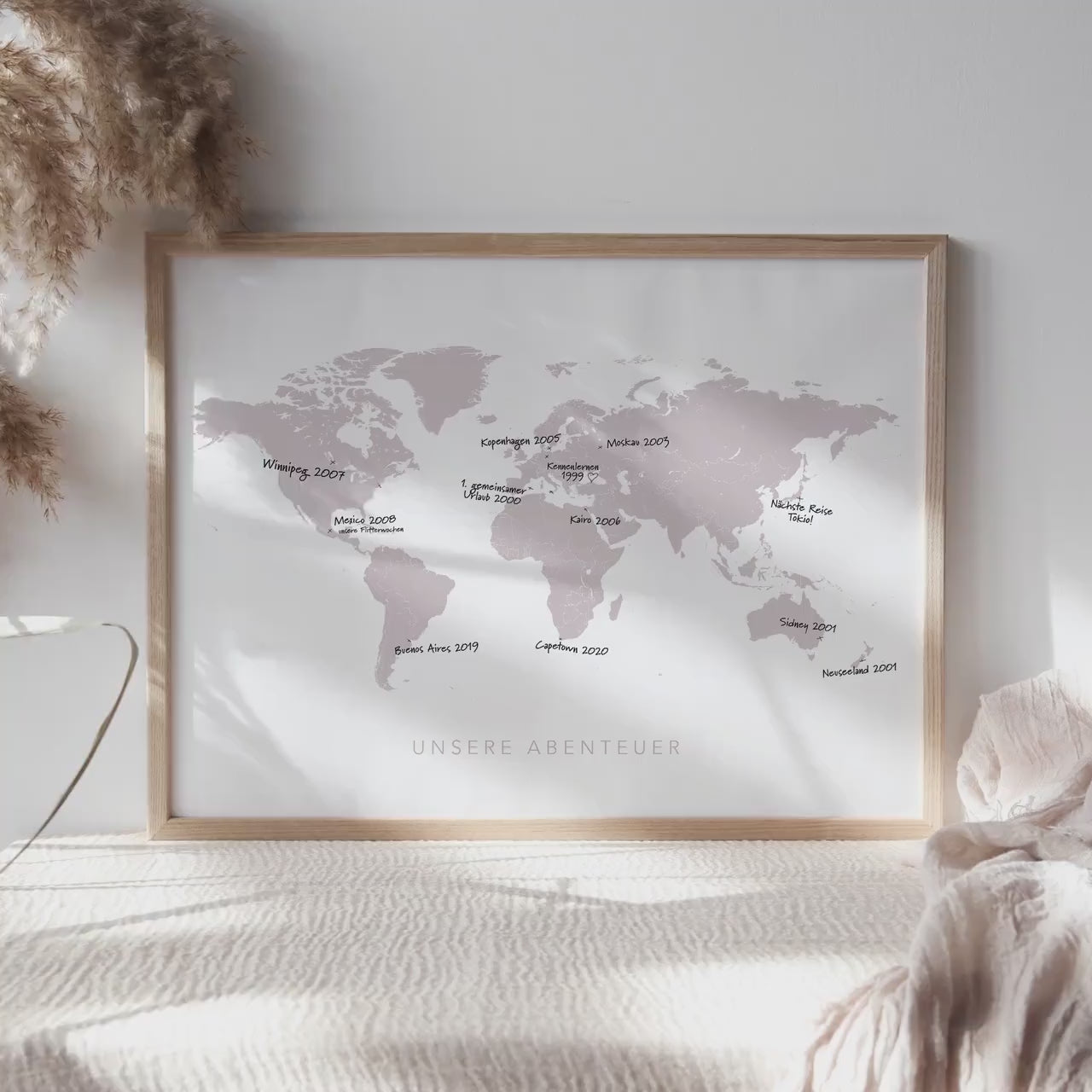 Personalisierte Weltkarte Zum Eintragen Der Reisen Pinnwand Wandbild Gerahmt