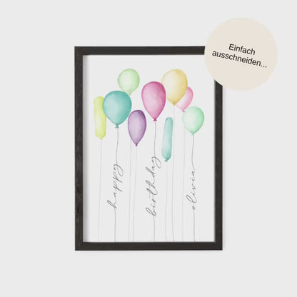 Geldgeschenk Geburtstag Kind Personalisiertes Bild Poster mit Luftballons Geburtstagsgeschenk Geld