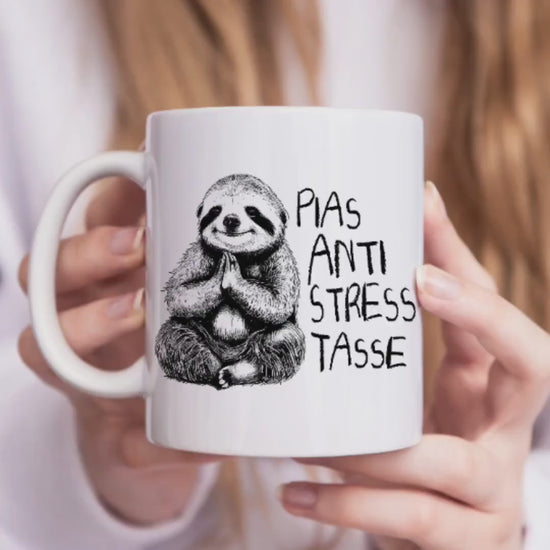 Anti Stress Tasse personalisiert mit Namen und Faultier Lustige Tasse Geschenk Kaffeetasse Arbeit Büro
