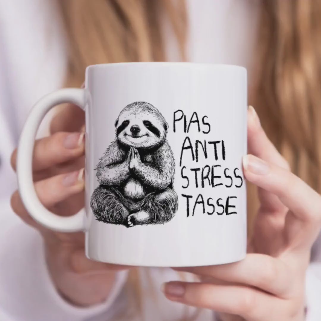 Anti Stress Tasse personalisiert mit Namen und Faultier Lustige Tasse Geschenk Kaffeetasse Arbeit Büro