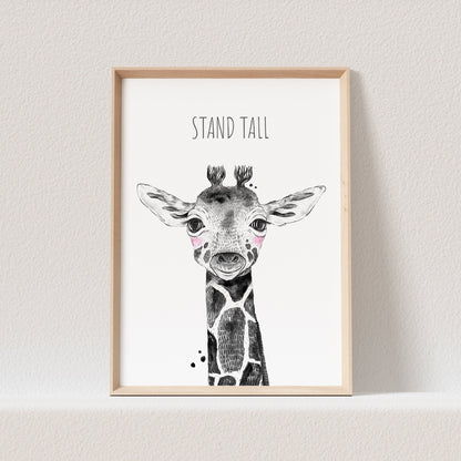 Kinderzimmer Poster Giraffe Giraffenbaby Tiere Safari Animals Babyzimmer Personalisierbarer Text