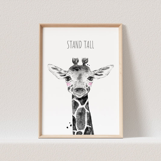 Kinderzimmer Poster Giraffe Giraffenbaby Tiere Safari Animals Babyzimmer Personalisierbarer Text