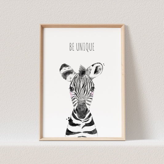 Kinderzimmer Poster Zebra Baby Tiere Safari Animals Babyzimmer Personalisierbarer Text