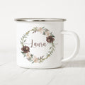 Emaille Tasse Personalisiert Name Blumenkranz Namensgeschenk Becher